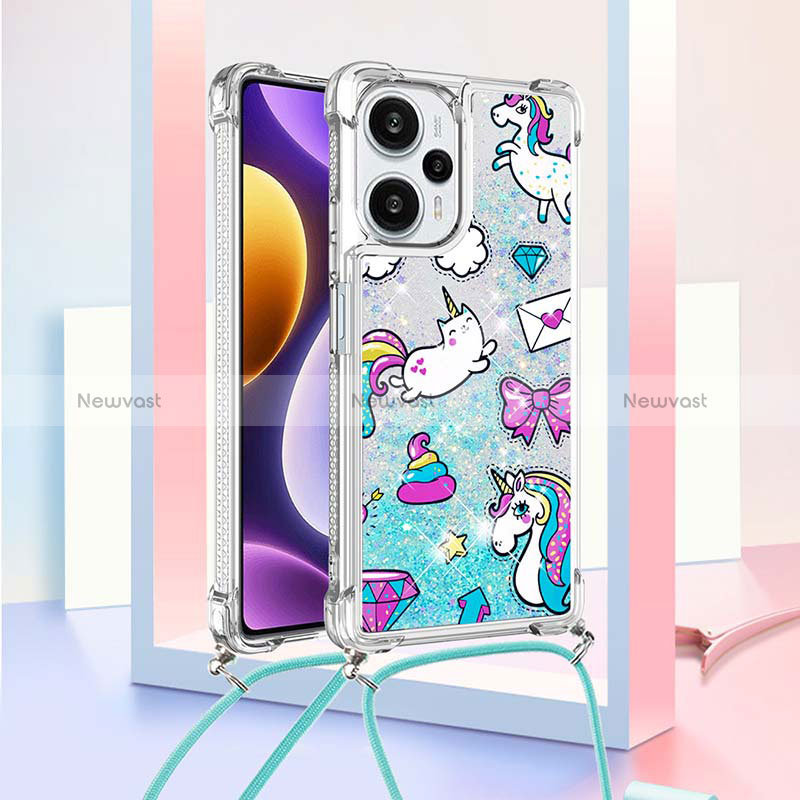 Silicone Candy Rubber TPU Bling-Bling Soft Case Cover with Lanyard Strap YB2 for Xiaomi Redmi Note 12 Turbo 5G