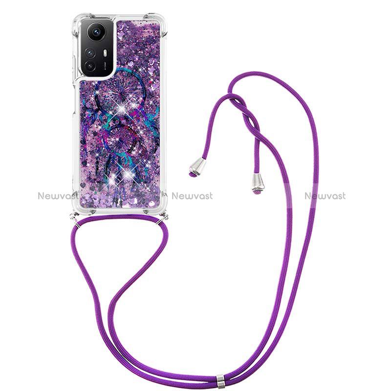 Silicone Candy Rubber TPU Bling-Bling Soft Case Cover with Lanyard Strap YB2 for Xiaomi Redmi Note 12S