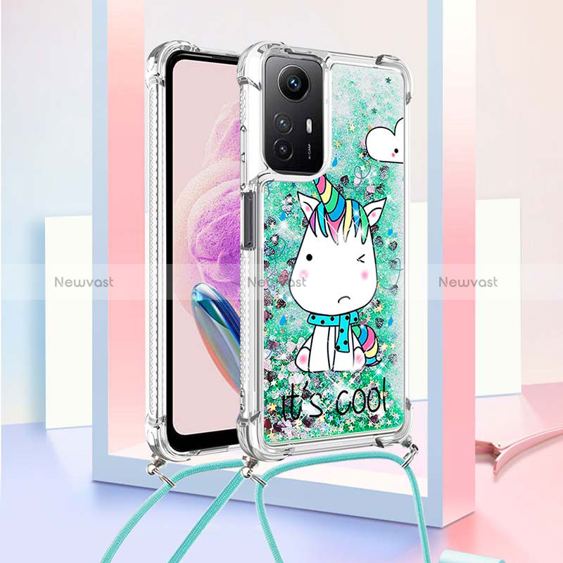 Silicone Candy Rubber TPU Bling-Bling Soft Case Cover with Lanyard Strap YB2 for Xiaomi Redmi Note 12S Green