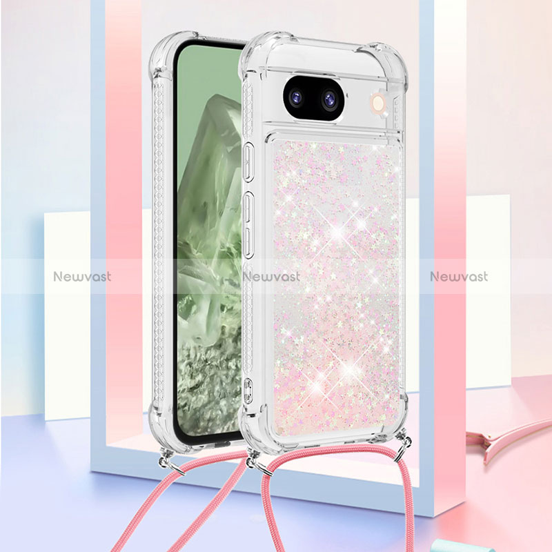 Silicone Candy Rubber TPU Bling-Bling Soft Case Cover with Lanyard Strap YB3 for Google Pixel 8a 5G