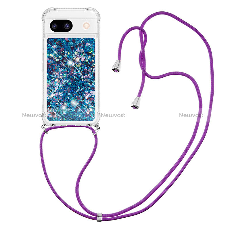 Silicone Candy Rubber TPU Bling-Bling Soft Case Cover with Lanyard Strap YB3 for Google Pixel 8a 5G