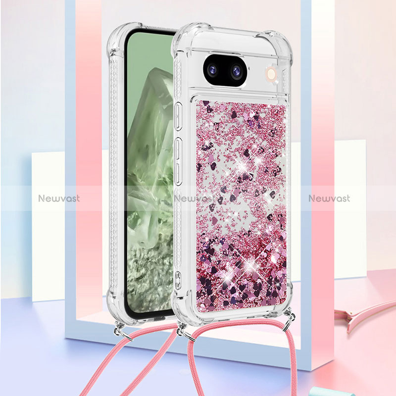 Silicone Candy Rubber TPU Bling-Bling Soft Case Cover with Lanyard Strap YB3 for Google Pixel 8a 5G