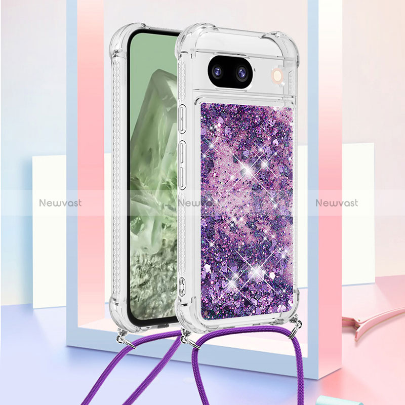 Silicone Candy Rubber TPU Bling-Bling Soft Case Cover with Lanyard Strap YB3 for Google Pixel 8a 5G