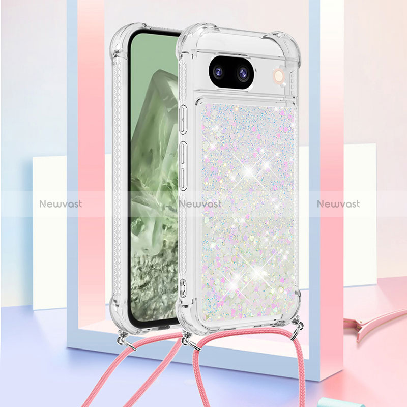 Silicone Candy Rubber TPU Bling-Bling Soft Case Cover with Lanyard Strap YB3 for Google Pixel 8a 5G