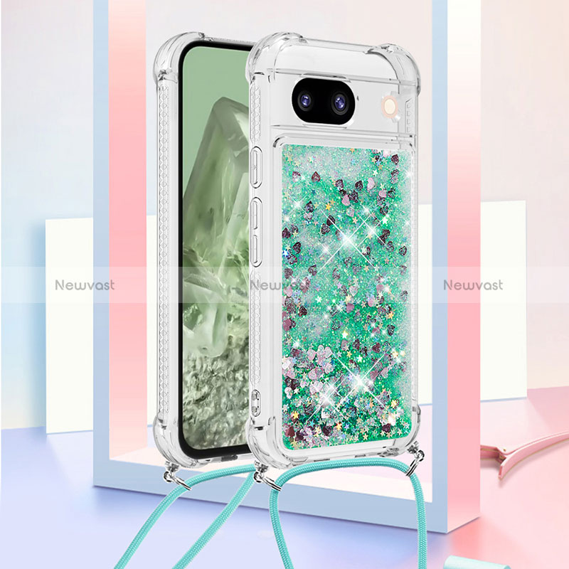 Silicone Candy Rubber TPU Bling-Bling Soft Case Cover with Lanyard Strap YB3 for Google Pixel 8a 5G