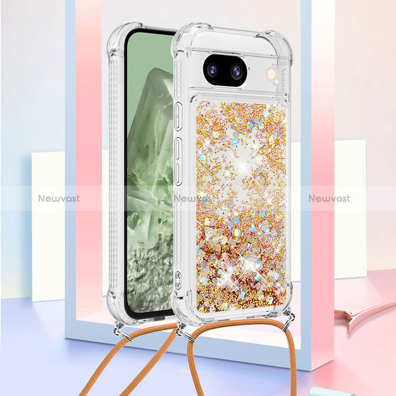 Silicone Candy Rubber TPU Bling-Bling Soft Case Cover with Lanyard Strap YB3 for Google Pixel 8a 5G Gold
