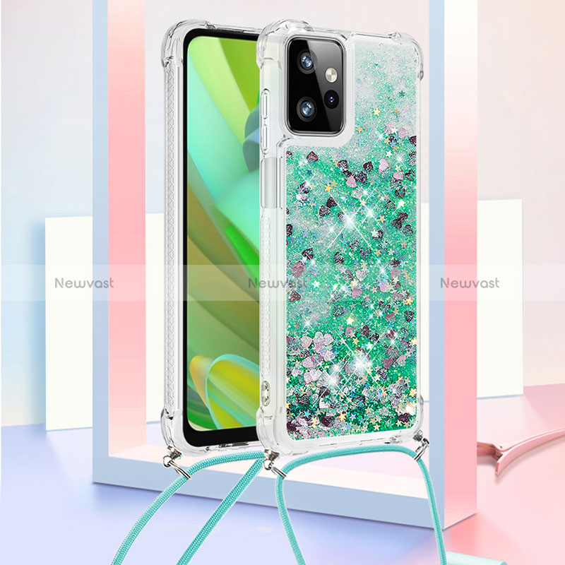 Silicone Candy Rubber TPU Bling-Bling Soft Case Cover with Lanyard Strap YB3 for Motorola Moto G Power 5G (2023) Green