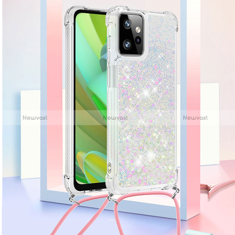 Silicone Candy Rubber TPU Bling-Bling Soft Case Cover with Lanyard Strap YB3 for Motorola Moto G Power 5G (2023) Silver