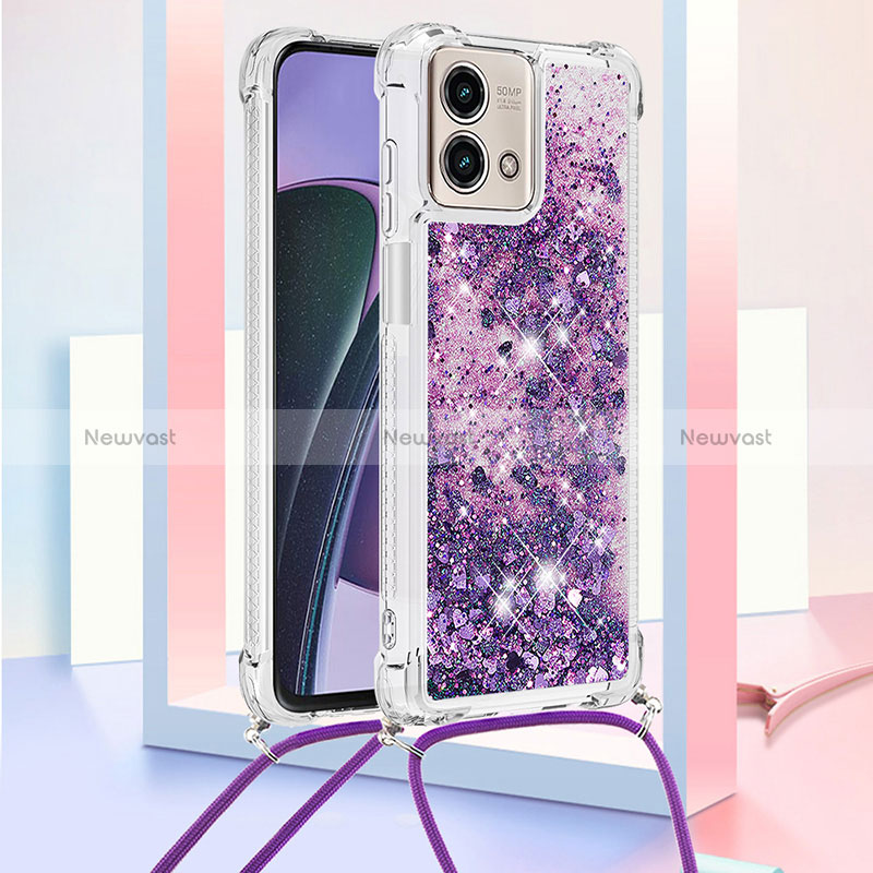 Silicone Candy Rubber TPU Bling-Bling Soft Case Cover with Lanyard Strap YB3 for Motorola Moto G Stylus (2023) 4G Purple