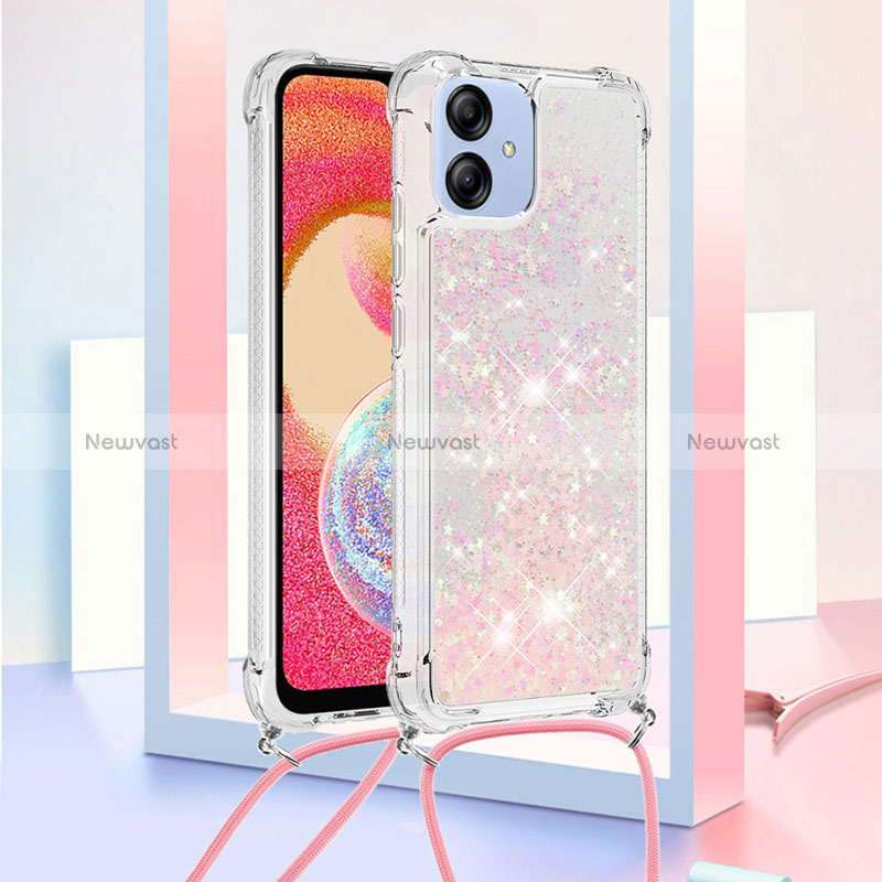 Silicone Candy Rubber TPU Bling-Bling Soft Case Cover with Lanyard Strap YB3 for Samsung Galaxy A04 4G