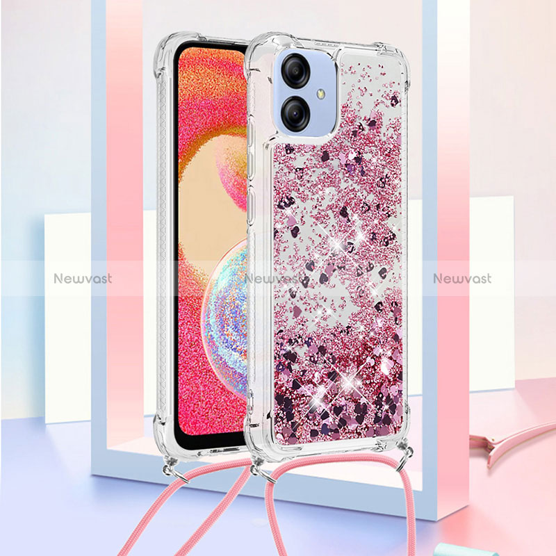 Silicone Candy Rubber TPU Bling-Bling Soft Case Cover with Lanyard Strap YB3 for Samsung Galaxy A04 4G