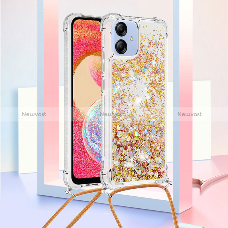 Silicone Candy Rubber TPU Bling-Bling Soft Case Cover with Lanyard Strap YB3 for Samsung Galaxy A04 4G