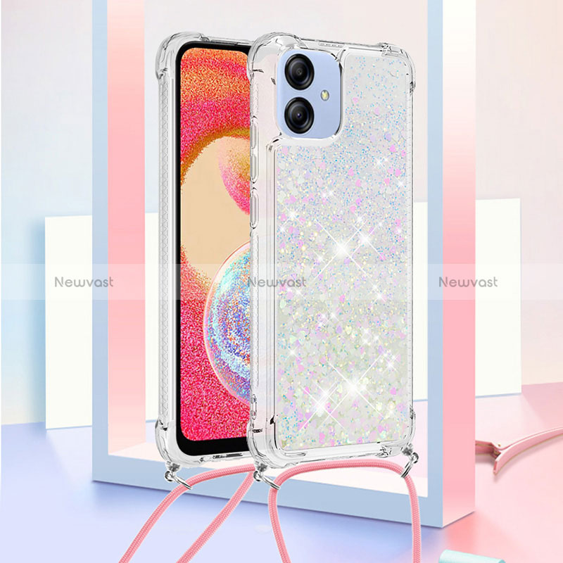 Silicone Candy Rubber TPU Bling-Bling Soft Case Cover with Lanyard Strap YB3 for Samsung Galaxy A04 4G