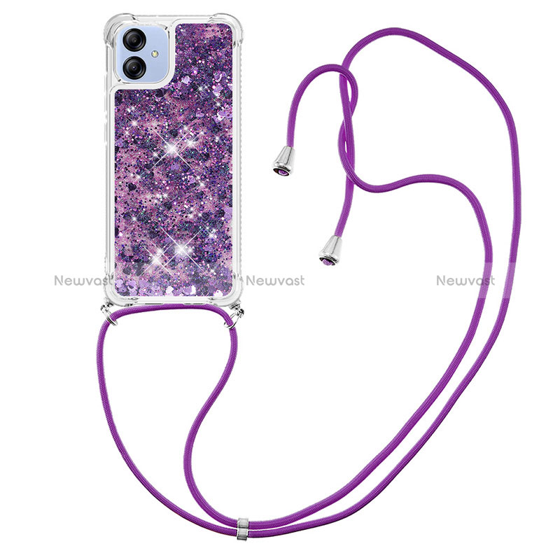 Silicone Candy Rubber TPU Bling-Bling Soft Case Cover with Lanyard Strap YB3 for Samsung Galaxy A04E