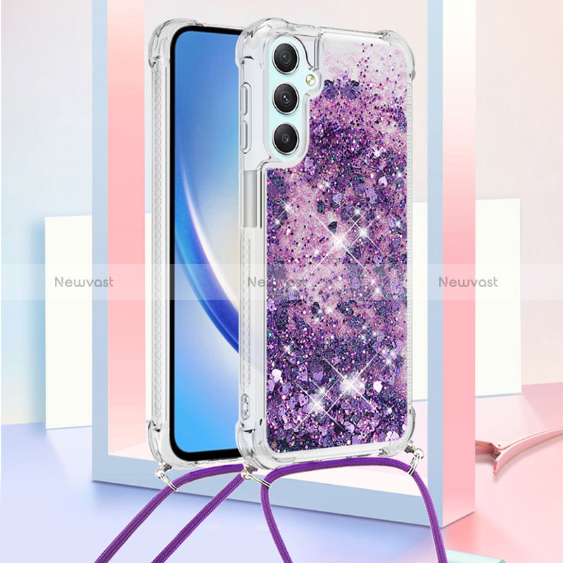 Silicone Candy Rubber TPU Bling-Bling Soft Case Cover with Lanyard Strap YB3 for Samsung Galaxy A24 4G