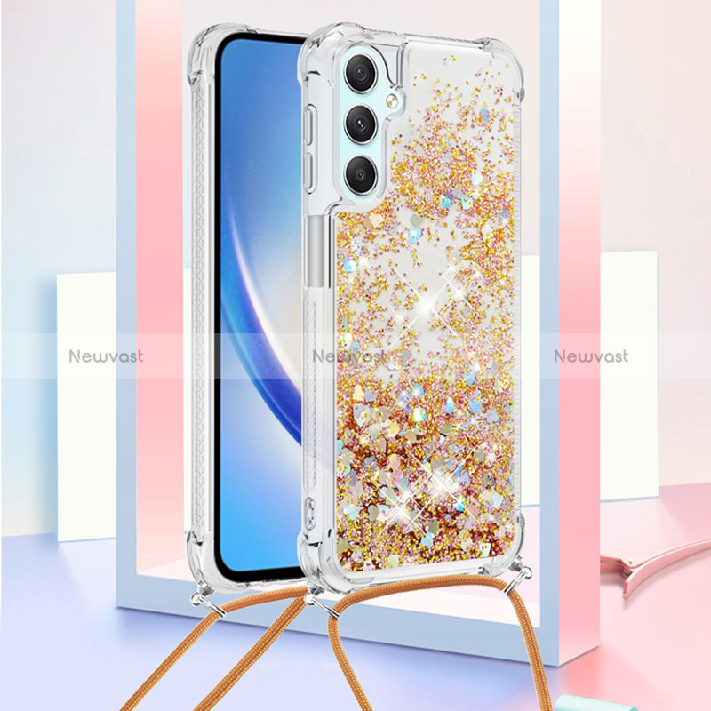 Silicone Candy Rubber TPU Bling-Bling Soft Case Cover with Lanyard Strap YB3 for Samsung Galaxy A25 5G Gold