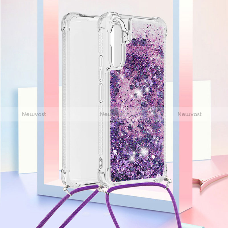 Silicone Candy Rubber TPU Bling-Bling Soft Case Cover with Lanyard Strap YB3 for Samsung Galaxy A34 5G Purple