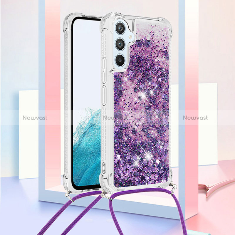 Silicone Candy Rubber TPU Bling-Bling Soft Case Cover with Lanyard Strap YB3 for Samsung Galaxy A54 5G Purple