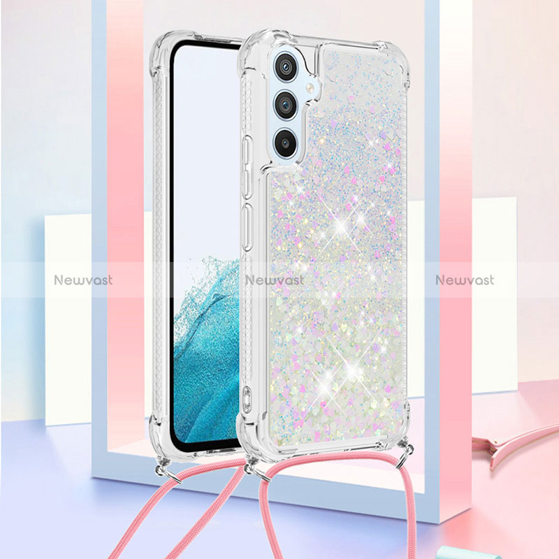 Silicone Candy Rubber TPU Bling-Bling Soft Case Cover with Lanyard Strap YB3 for Samsung Galaxy A54 5G Silver