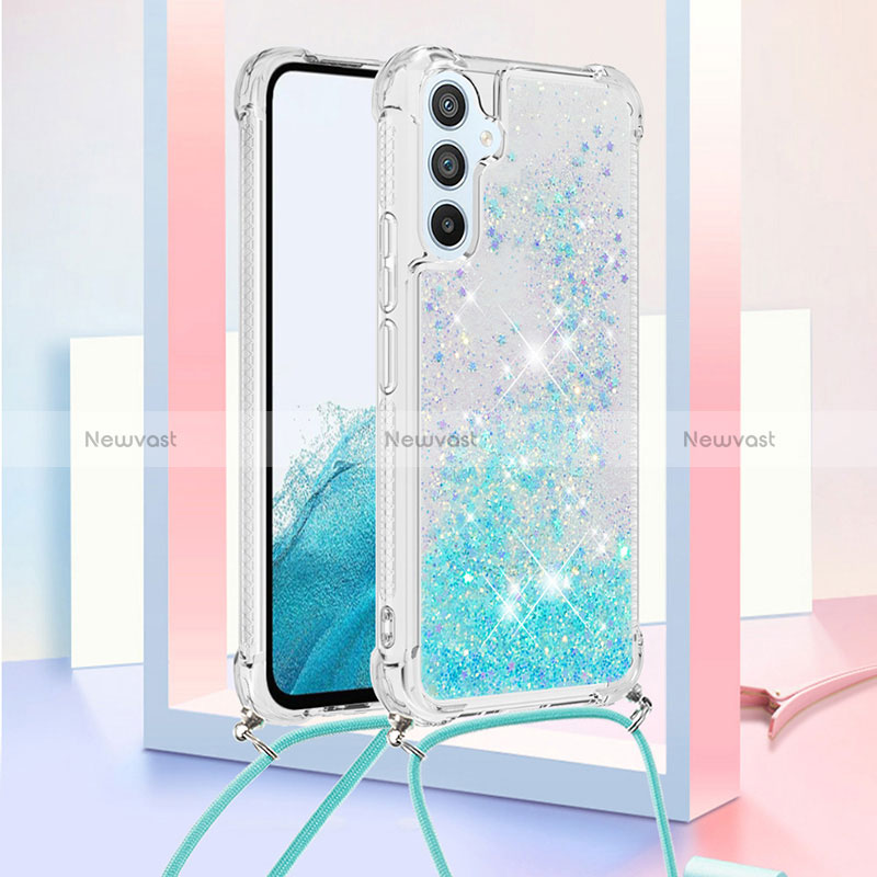 Silicone Candy Rubber TPU Bling-Bling Soft Case Cover with Lanyard Strap YB3 for Samsung Galaxy A54 5G Sky Blue