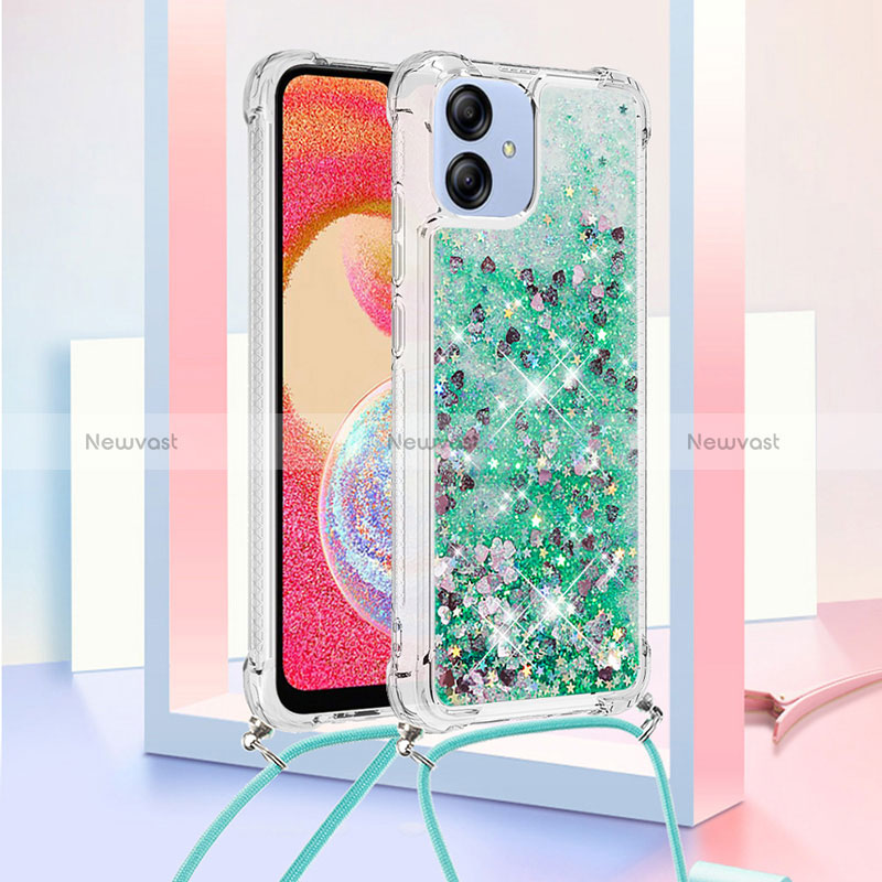 Silicone Candy Rubber TPU Bling-Bling Soft Case Cover with Lanyard Strap YB3 for Samsung Galaxy F04 Green