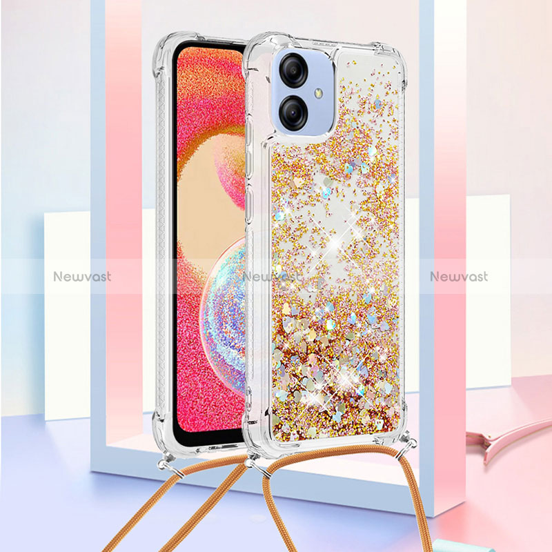 Silicone Candy Rubber TPU Bling-Bling Soft Case Cover with Lanyard Strap YB3 for Samsung Galaxy M04