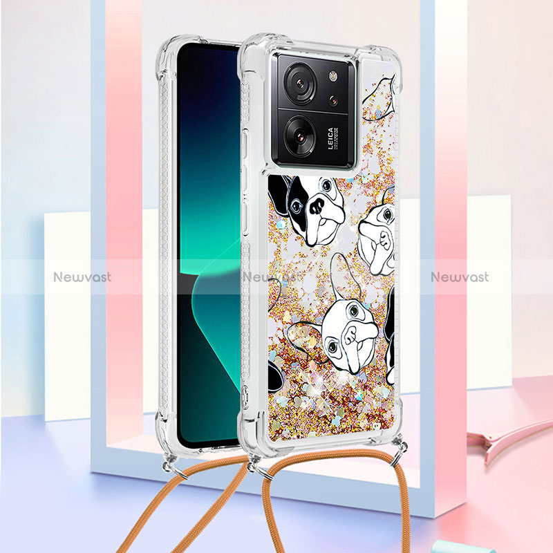 Silicone Candy Rubber TPU Bling-Bling Soft Case Cover with Lanyard Strap YB3 for Xiaomi Mi 13T 5G Gold