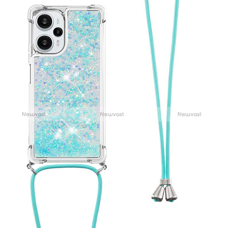 Silicone Candy Rubber TPU Bling-Bling Soft Case Cover with Lanyard Strap YB3 for Xiaomi Poco F5 5G