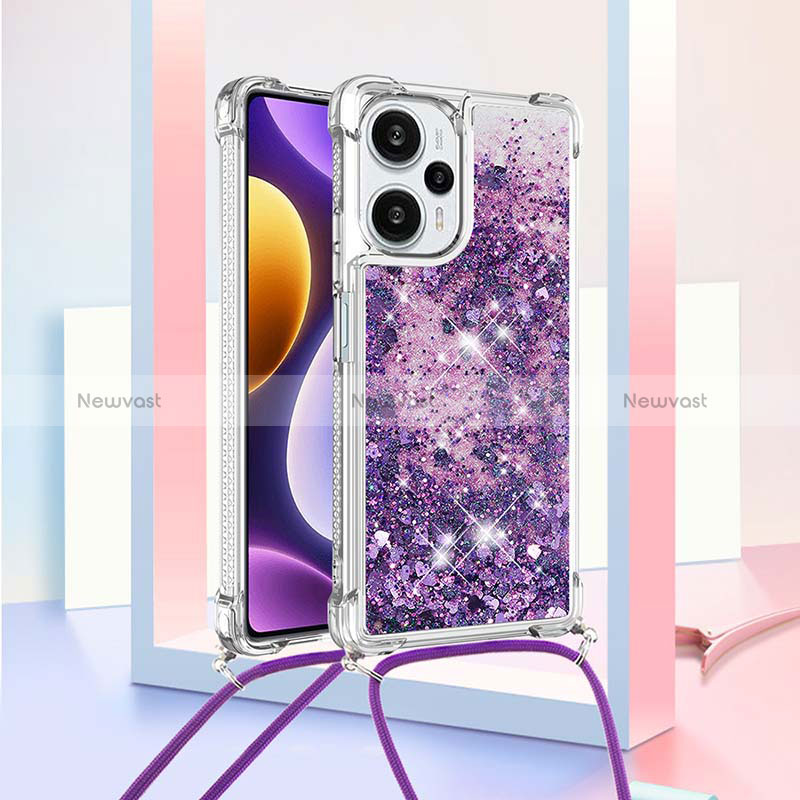 Silicone Candy Rubber TPU Bling-Bling Soft Case Cover with Lanyard Strap YB3 for Xiaomi Poco F5 5G