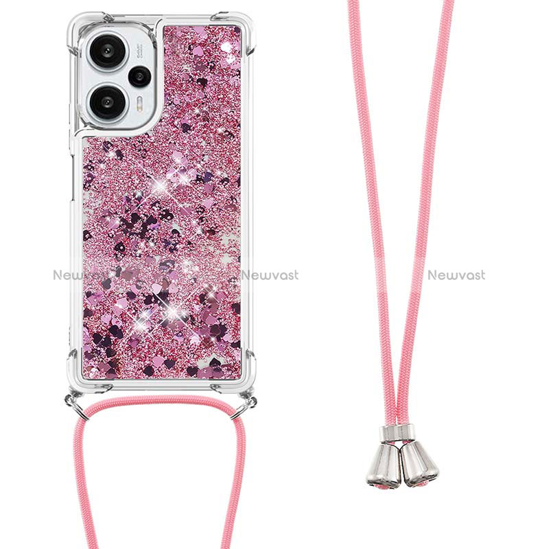 Silicone Candy Rubber TPU Bling-Bling Soft Case Cover with Lanyard Strap YB3 for Xiaomi Poco F5 5G