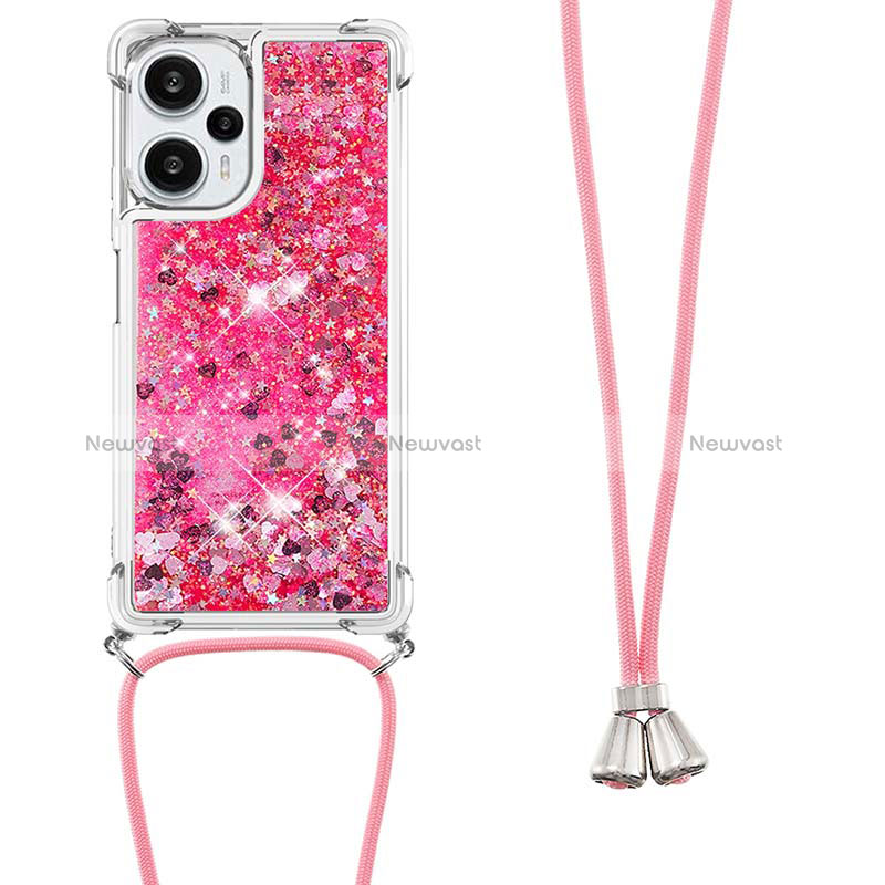 Silicone Candy Rubber TPU Bling-Bling Soft Case Cover with Lanyard Strap YB3 for Xiaomi Poco F5 5G