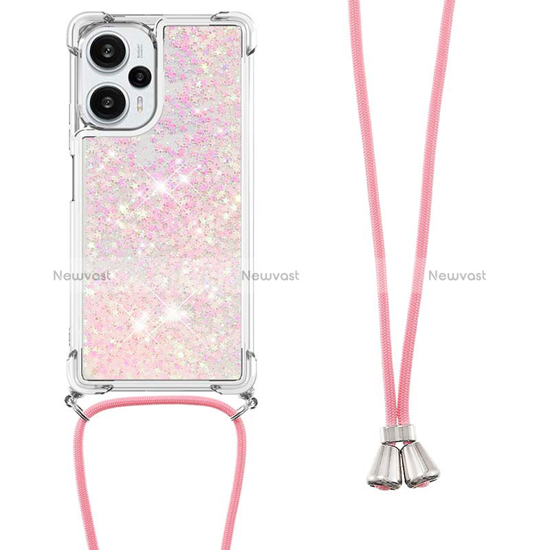 Silicone Candy Rubber TPU Bling-Bling Soft Case Cover with Lanyard Strap YB3 for Xiaomi Poco F5 5G