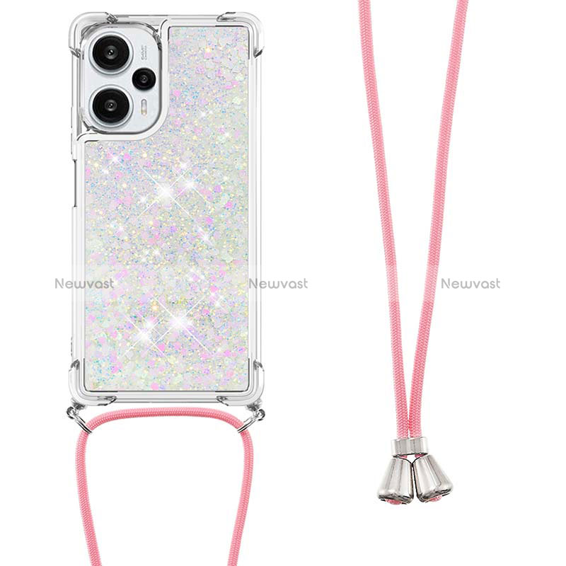 Silicone Candy Rubber TPU Bling-Bling Soft Case Cover with Lanyard Strap YB3 for Xiaomi Poco F5 5G