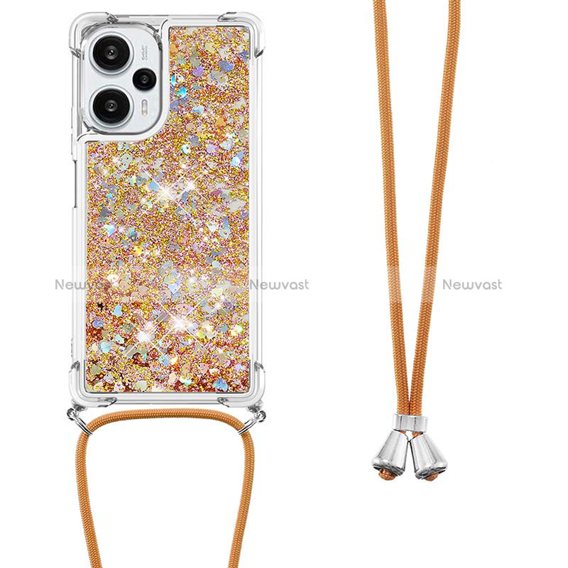 Silicone Candy Rubber TPU Bling-Bling Soft Case Cover with Lanyard Strap YB3 for Xiaomi Poco F5 5G