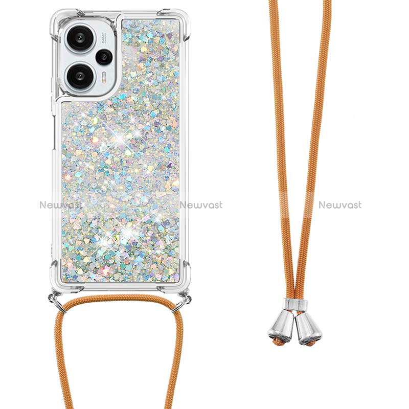 Silicone Candy Rubber TPU Bling-Bling Soft Case Cover with Lanyard Strap YB3 for Xiaomi Poco F5 5G