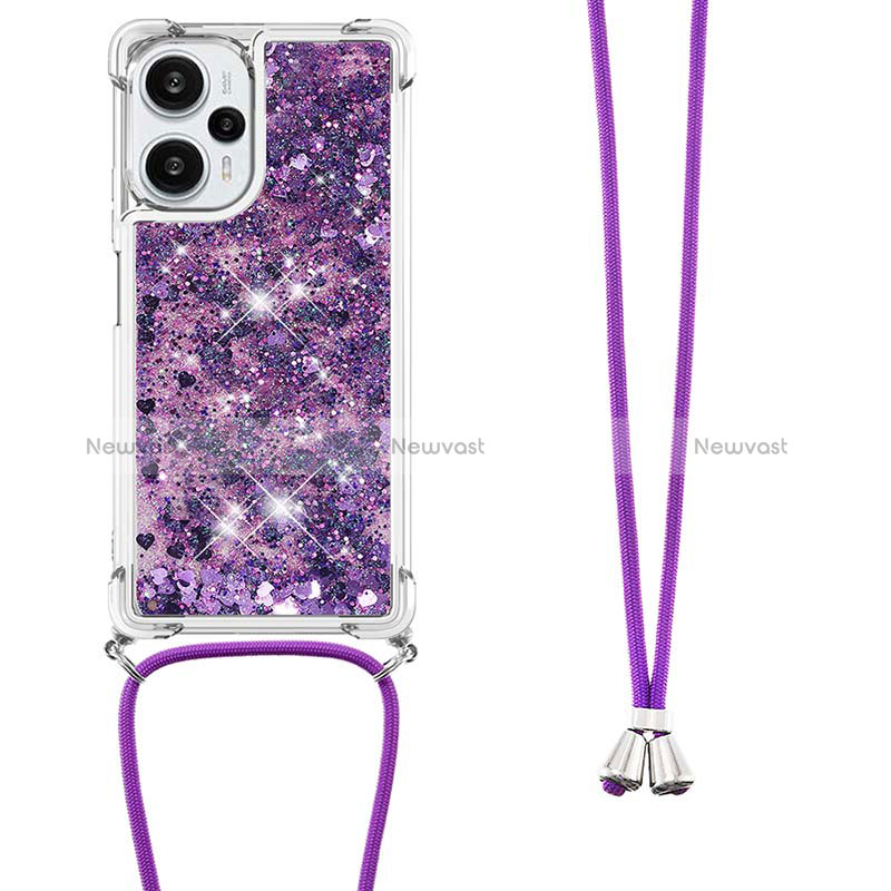 Silicone Candy Rubber TPU Bling-Bling Soft Case Cover with Lanyard Strap YB3 for Xiaomi Poco F5 5G Purple