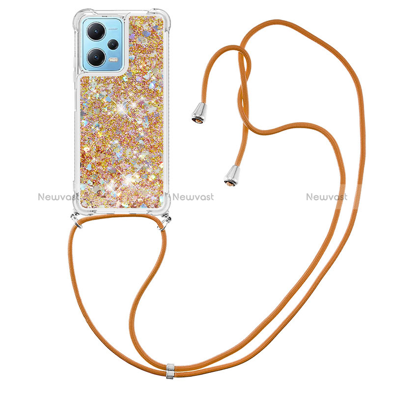 Silicone Candy Rubber TPU Bling-Bling Soft Case Cover with Lanyard Strap YB3 for Xiaomi Poco X5 5G