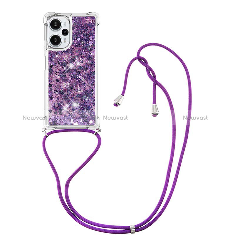 Silicone Candy Rubber TPU Bling-Bling Soft Case Cover with Lanyard Strap YB3 for Xiaomi Redmi Note 12 Turbo 5G