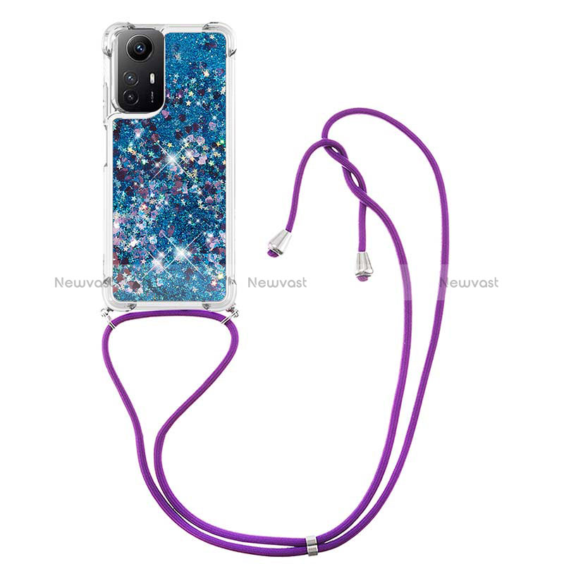 Silicone Candy Rubber TPU Bling-Bling Soft Case Cover with Lanyard Strap YB3 for Xiaomi Redmi Note 12S