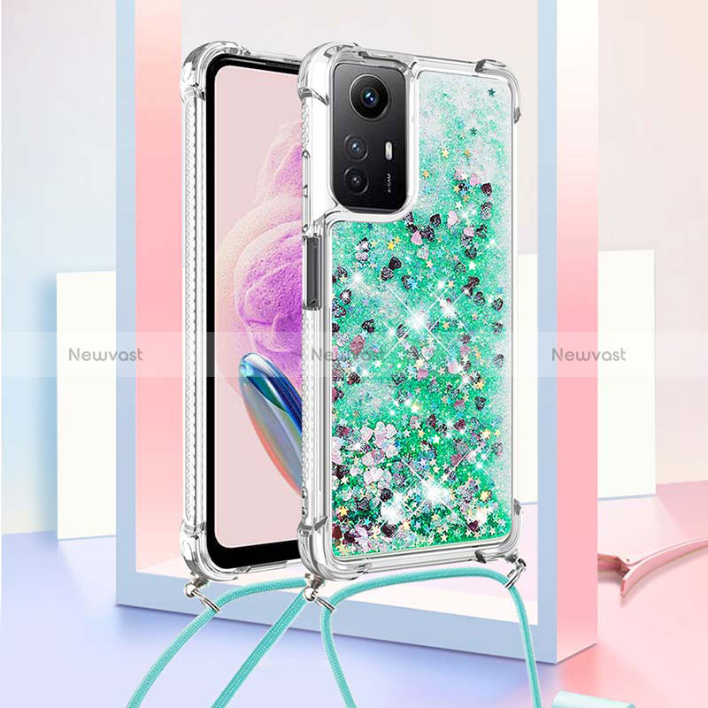 Silicone Candy Rubber TPU Bling-Bling Soft Case Cover with Lanyard Strap YB3 for Xiaomi Redmi Note 12S Green