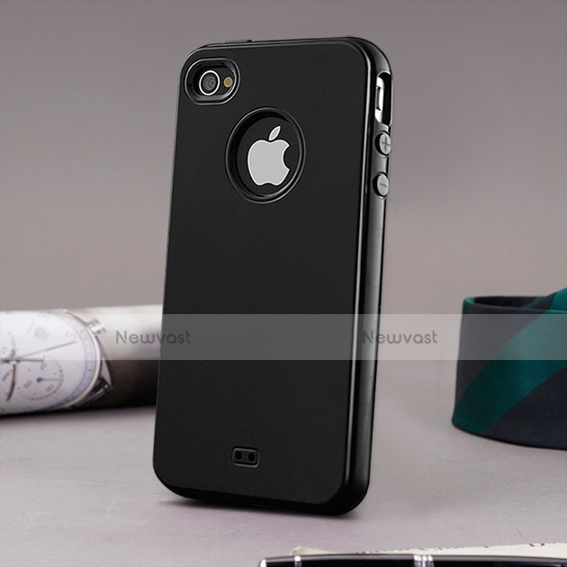 Silicone Candy Rubber TPU Case With Hole for Apple iPhone 4 Black