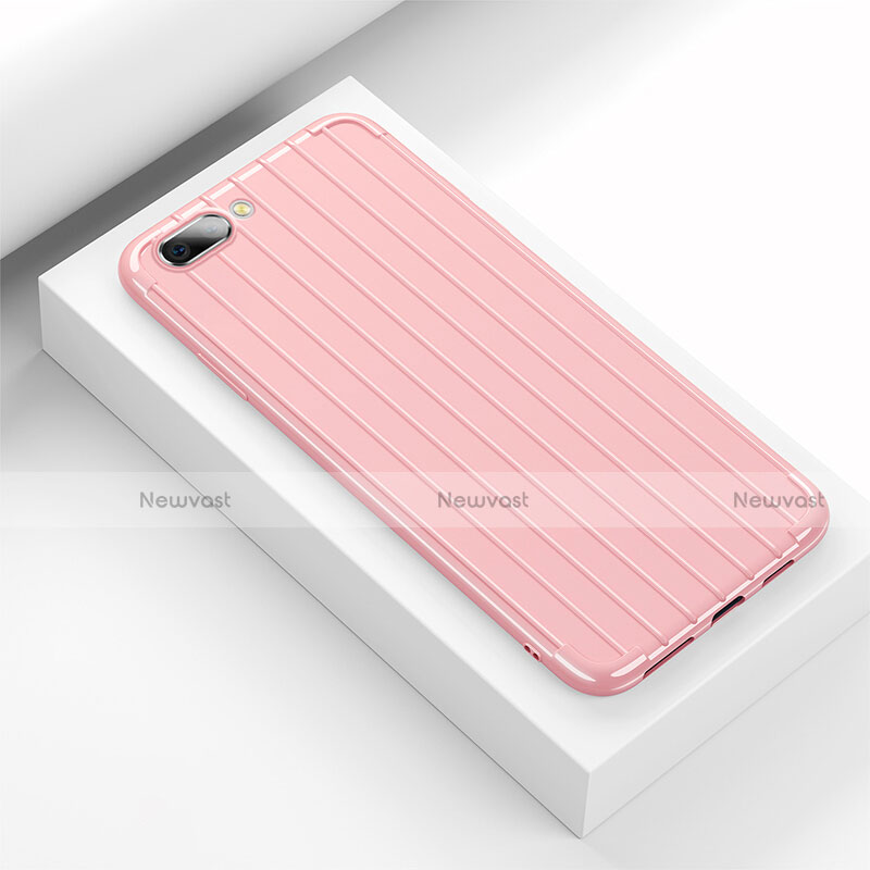 Silicone Candy Rubber TPU Line Soft Case Cover C02 for Oppo K1 Pink