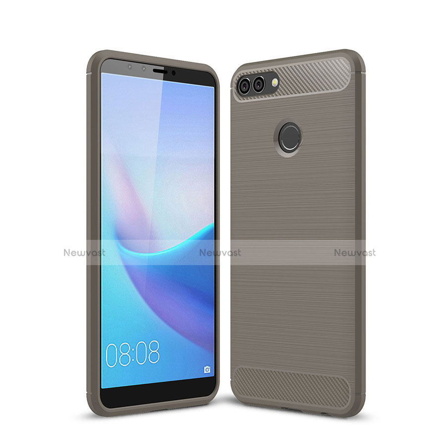 Silicone Candy Rubber TPU Line Soft Case Cover for Huawei Y9 (2018) Gray