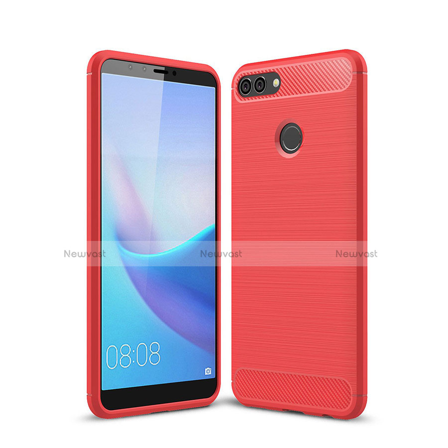 Silicone Candy Rubber TPU Line Soft Case Cover for Huawei Y9 (2018) Red