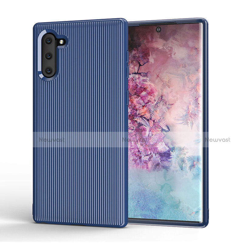 Silicone Candy Rubber TPU Line Soft Case Cover S01 for Samsung Galaxy Note 10 Blue