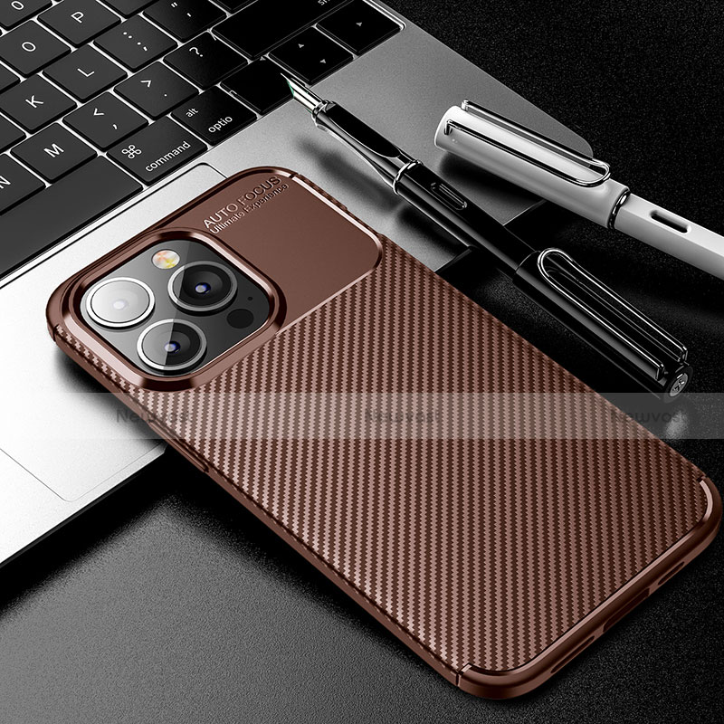 Silicone Candy Rubber TPU Twill Soft Case Cover for Apple iPhone 14 Pro Brown