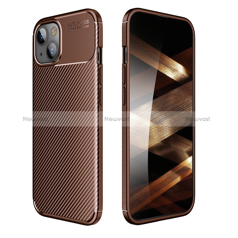 Silicone Candy Rubber TPU Twill Soft Case Cover for Apple iPhone 15 Brown