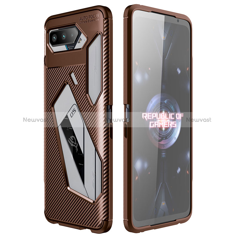 Silicone Candy Rubber TPU Twill Soft Case Cover for Asus ROG Phone 5 Pro Brown