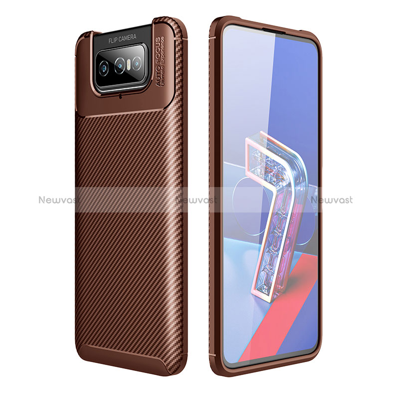 Silicone Candy Rubber TPU Twill Soft Case Cover for Asus ZenFone 8 Flip ZS672KS Brown
