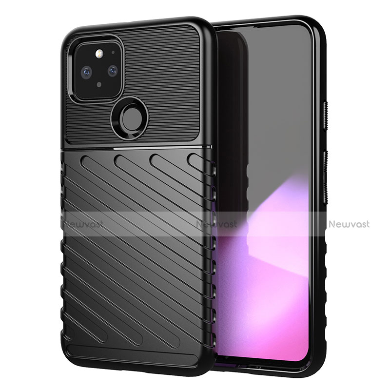 Silicone Candy Rubber TPU Twill Soft Case Cover for Google Pixel 5 Black